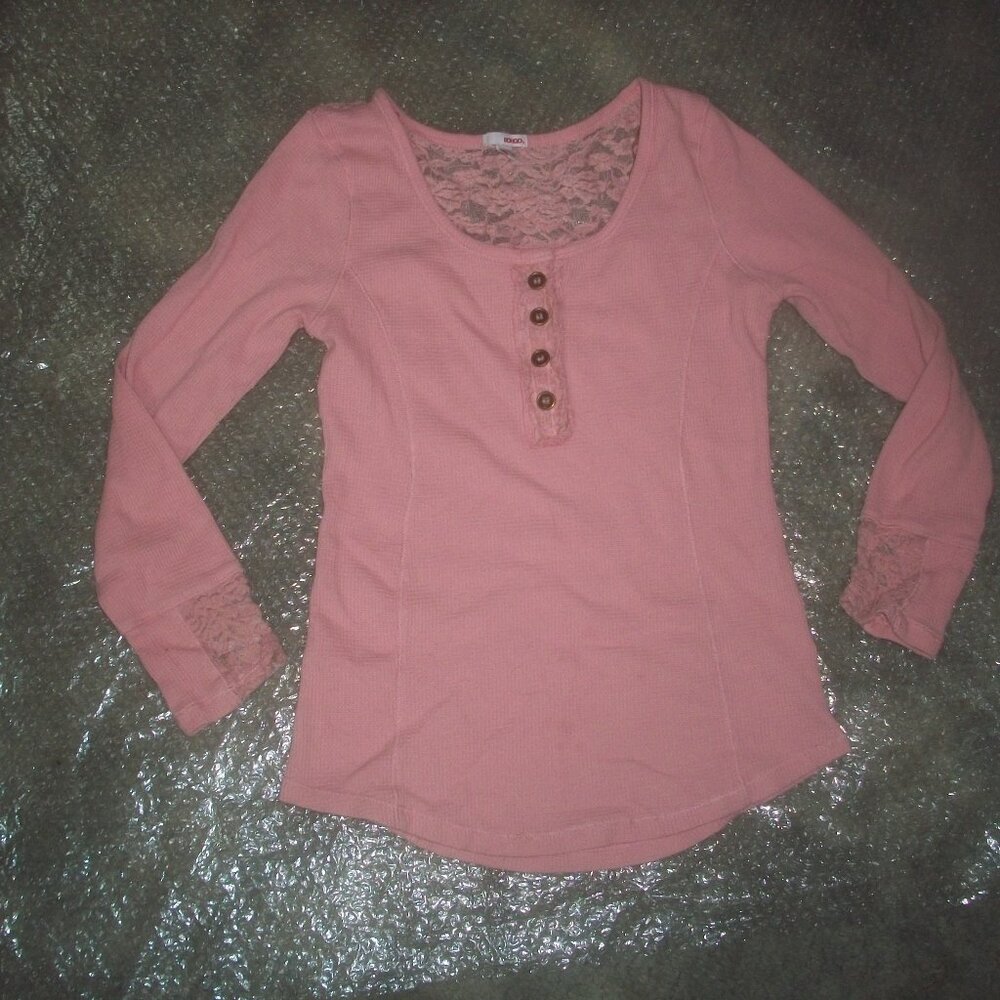 womens long sleeve tee shirt.Thermal.pink. Size junior large.